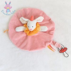 Doudou plat Lapin rose blanc jaune « fantastic circus » Génération Z