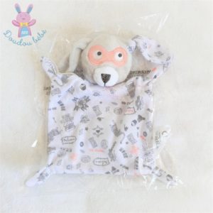 Doudou plat Lapin masqué gris blanc rose so cute IKKS BERDOUES