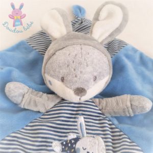 Doudou plat Renard déguisé en Lapin bleu rayé “Le plus mignon” Gémo