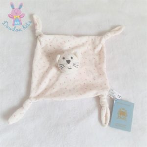 Doudou plat Chat blanc rose fleurs BOUT’CHOU MONOPRIX