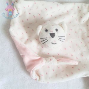 Doudou plat Chat blanc rose fleurs BOUT’CHOU MONOPRIX