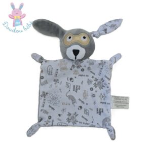 Doudou plat Lapin masqué gris blanc doré or lovely IKKS BERDOUES