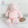 Doudou Chat fourrure rose fleurs nez doré OSTARIA LES MINIS