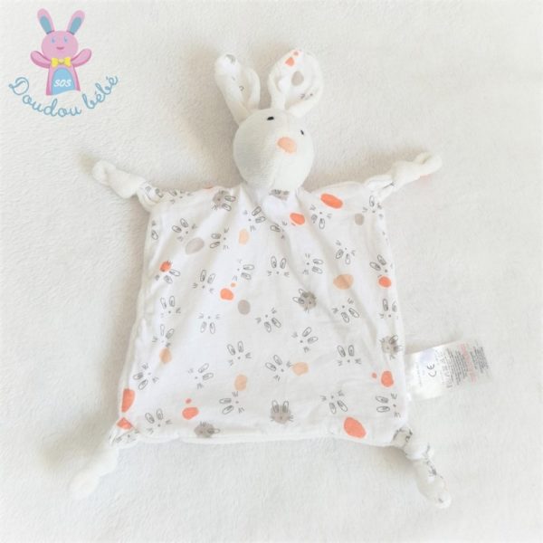 Doudou plat Lapin blanc orange gris Grain de Blé