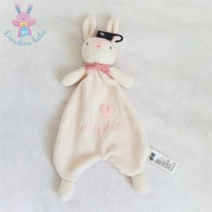 Doudou plat Lapin blanc rose “I love snuggles” cœur H&M