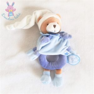 Doudou Ours Petit Chou hochet bleu blanc DOUDOU ET COMPAGNIE