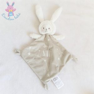 Doudou plat Lapin Ours gris douce nuit étoiles MOTS D'ENFANTS