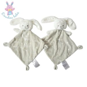 Lot de 2 Doudous plat Lapin Ours gris douce nuit étoiles MOTS D’ENFANTS