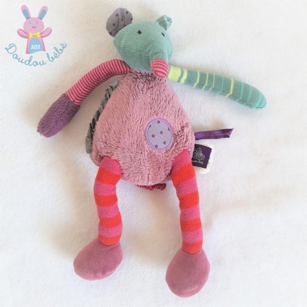 Doudou Souris vert mauve coloré Les jolis pas beaux MOULIN ROTY