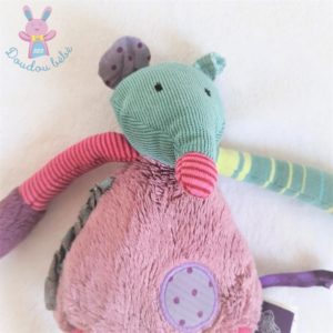 Doudou Souris vert mauve coloré Les jolis pas beaux MOULIN ROTY