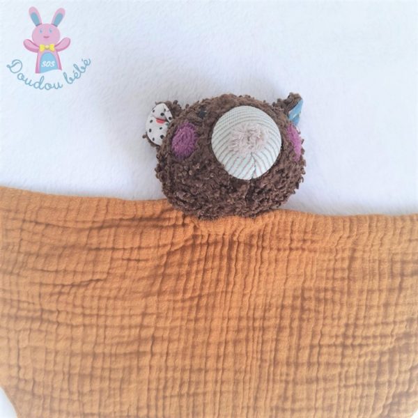 Doudou plat Ours Les jolis trop beaux lange marron MOULIN ROTY