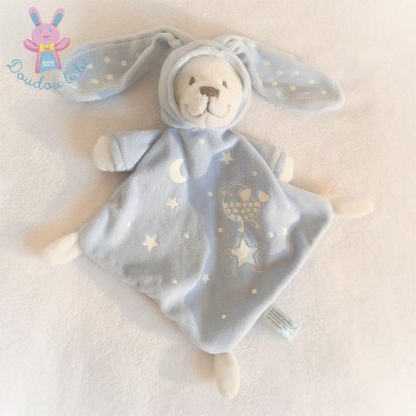 Doudou plat Ours Lapin bleu blanc étoiles oiseau luminescent NICOTOY