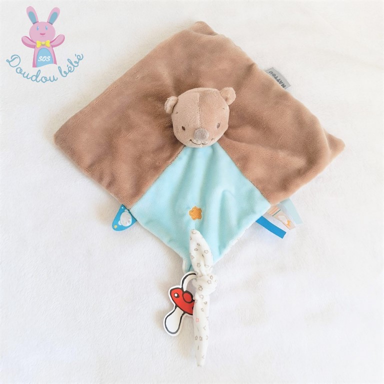 Doudou plat Lapin Mia et Basile blanc orange étoiles NATTOU