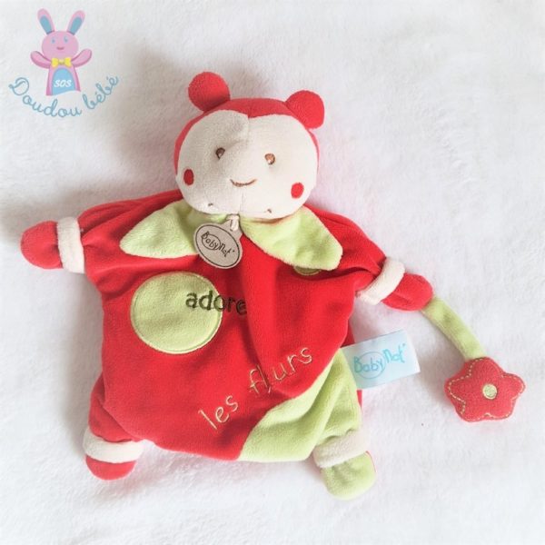 Doudou marionnette Coccinelle Cocci adore les fleurs rouge BABY NAT