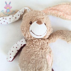 Doudou Lapin beige bordeaux rose cœurs pois TAPE A L’OEIL TAO