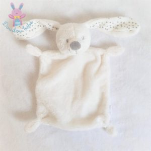 Doudou plat Lapin blanc gris étoiles VERTBAUDET