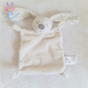 Doudou plat Lapin blanc gris étoiles VERTBAUDET