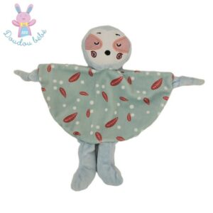 Doudou plat Paresseux Raton Laveur bleu vert feuilles TOM & KIDDY
