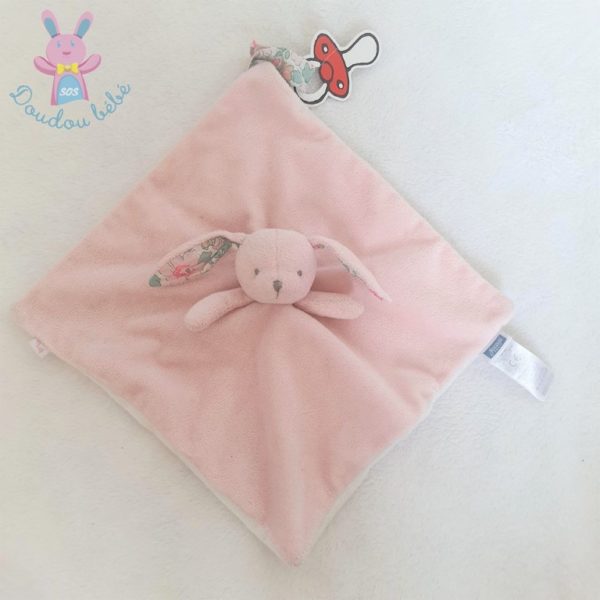 Doudou plat Lapin rose blanc JACADI