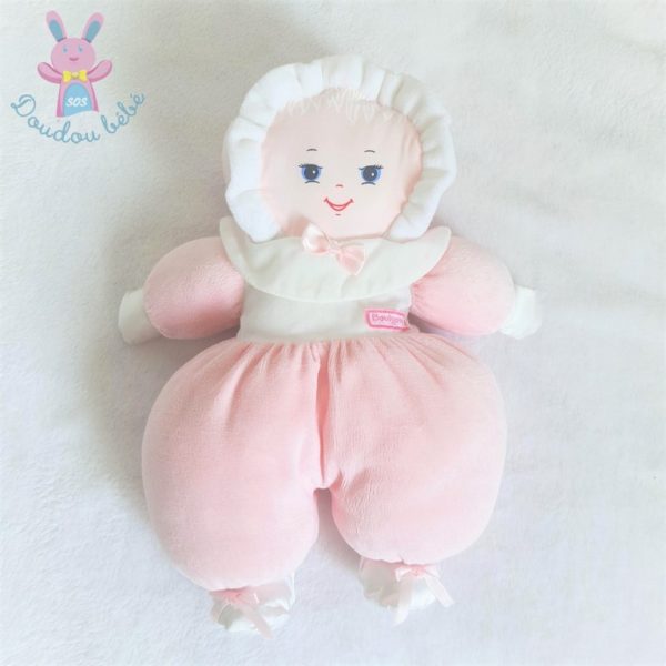 Doudou Poupée chiffon rose blanc satiné vintage BOULGOM