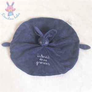 Doudou plat Lapin tout doux bleu marine INTERDIT DE ME GRONDER