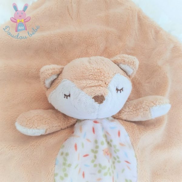 Doudou plat Renard orange beige écru satiné DOUGLAS BABY