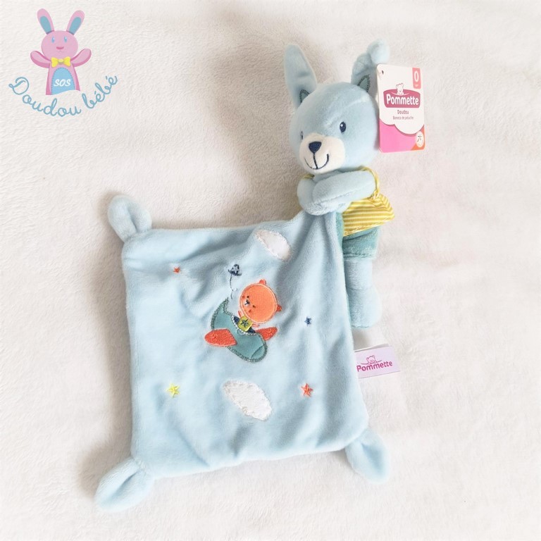 Doudou mouchoir lapin POMMETTE blanc brodé Mon petit coeur - SOS