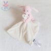 Doudou Lapin rose mouchoir tout doux blanc écru JACADI