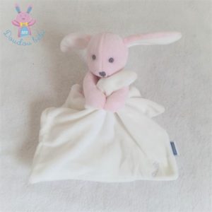 Doudou Lapin rose mouchoir tout doux blanc écru JACADI