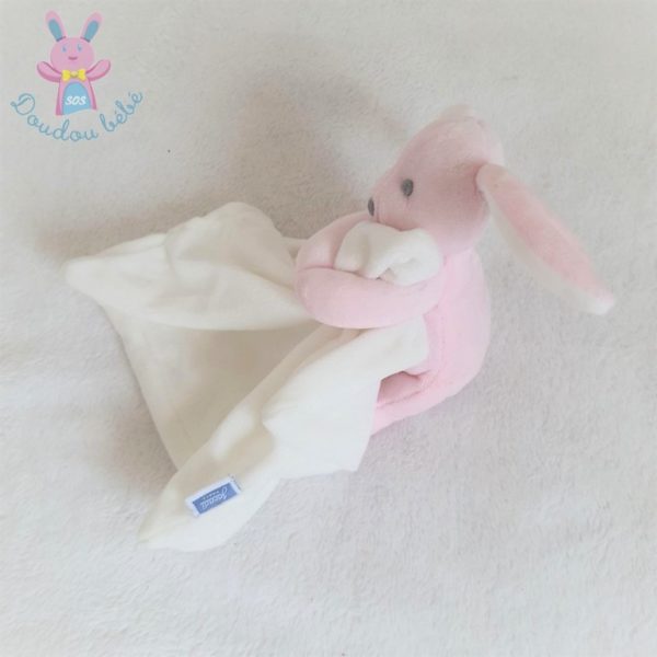 Doudou Lapin rose mouchoir tout doux blanc écru JACADI