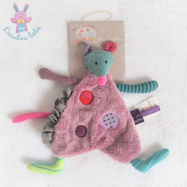 Doudou plat Souris violet mauve bleu Les Jolis Pas Beaux MOULIN ROTY