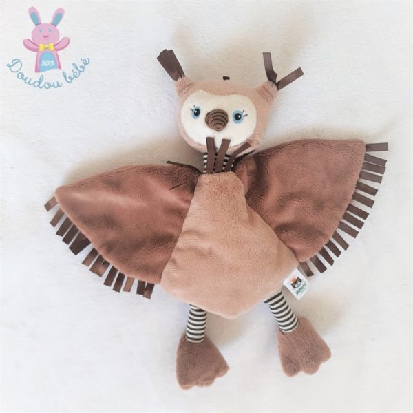 Doudou semi-plat Hibou Chouette marron blanc rayé JELLYCAT