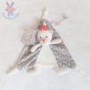 Doudou plat Ours blanc vert rouge bonhommes de neige TOM & KIDDY