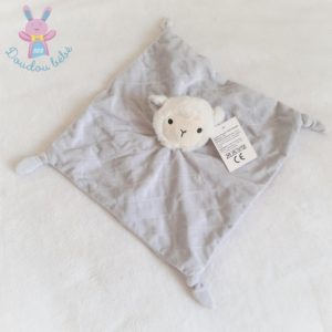 Doudou plat Mouton gris blanc carré SHENZHEN M&J TOYS