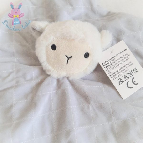 Doudou plat Mouton gris blanc carré SHENZHEN M&J TOYS