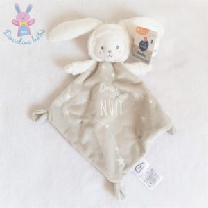 Doudou plat Lapin Ours gris blanc douce nuit étoiles MOTS D’ENFANTS