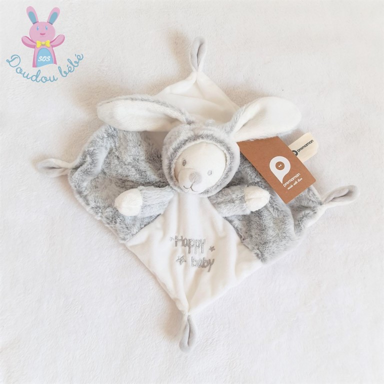 Doudou plat ours déguisé en lapin blanc gris Happy Baby ORCHESTRA PREMAMAN