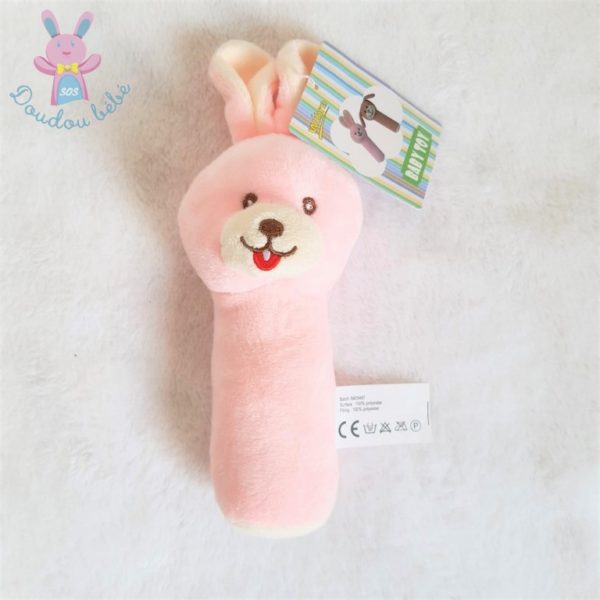 Doudou hochet Lapin rose grelot BABY TOY