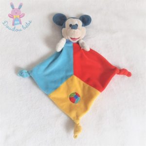 Doudou plat Mickey bleu rouge jaune ballon DISNEYLAND DISNEY