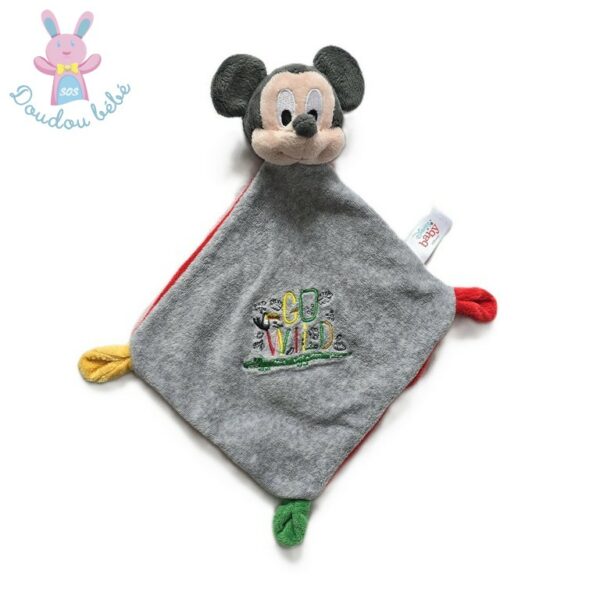 Doudou plat Souris Mickey gris rouge "Go Wild" DISNEY
