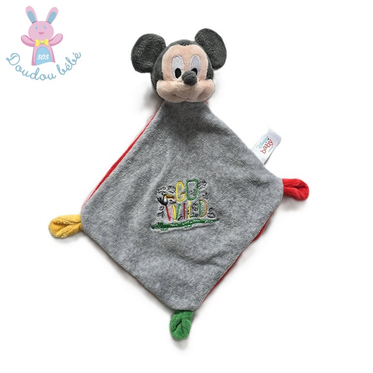 Doudou plat Souris Mickey gris rouge "Go Wild" DISNEY