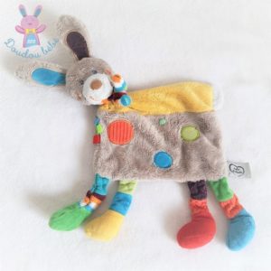 Doudou plat Lapin beige multicolore ronds MOTS D’ENFANTS