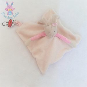 Doudou plat réversible Mouton Lapin rose blanc Lila MOULIN ROTY