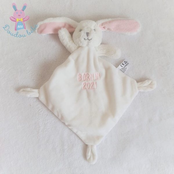 Doudou plat Lapin blanc rose "Born in 2021" NICOTOY SIMBA C&A