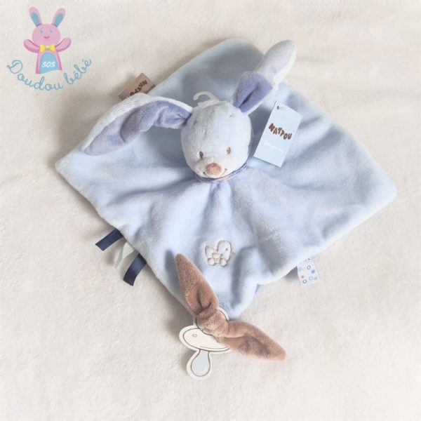 Doudou plat Lapin Alex & Bibou bleu marron canard NATTOU