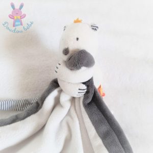 Doudou Ours couronne blanc gris rayé couverture NOUKIE’S