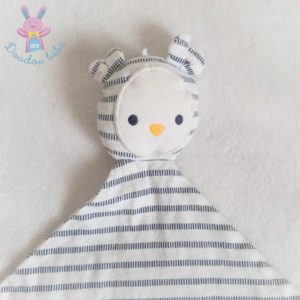 Doudou plat Ours tissu blanc et rayé bleu marine OBAIBI OKAIDI