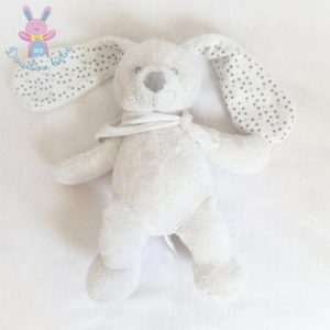 Doudou Lapin blanc gris bandana oreilles étoiles argent VERTBAUDET