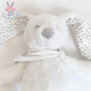 Doudou Lapin blanc gris bandana oreilles étoiles argent VERTBAUDET