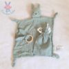 Doudou plat Lapin lange vert + anneau + sac VERTBAUDET